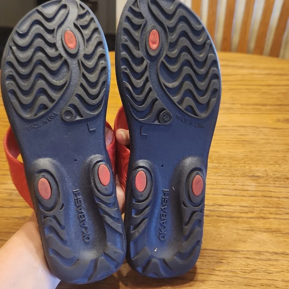 Okabashi Red Navy Flip Flops Size Large